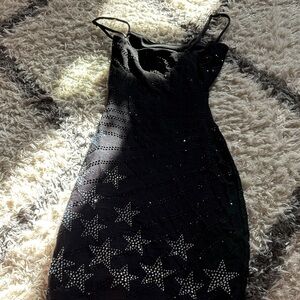 Black Star-Embellished Slip Dress